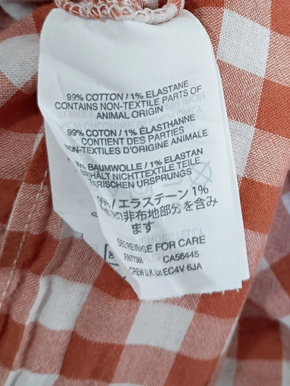 J. Crew Rust and White Gingham Button-Front Tie Shirt